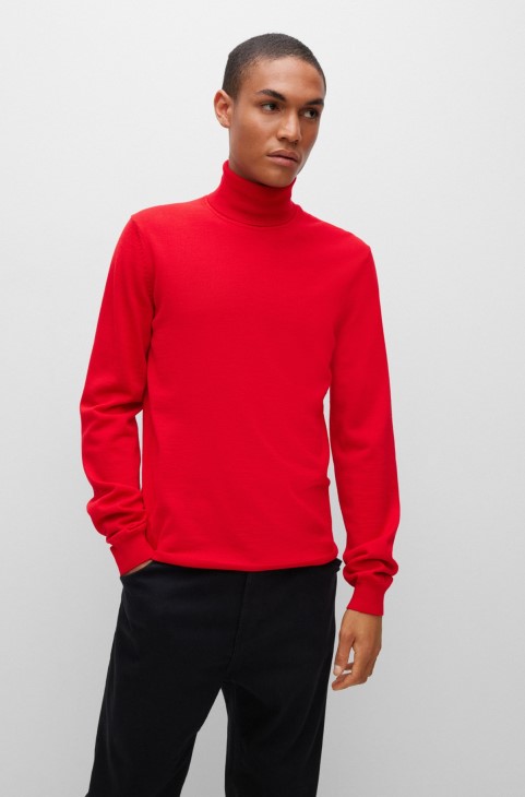 Slim-fit Rollneck πουλόβερ σε παρθένο μάλλινο κόκκινο Hugo Boss