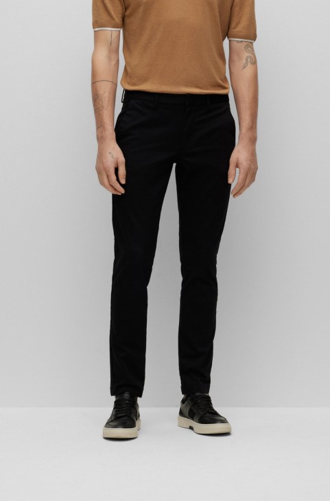 Hugo Boss Slim-fit κανονικής όψης Chino σε μαύρο ελαστικό Twill