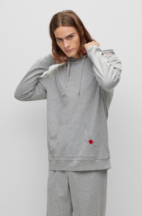 γκρι Hugo Boss Stret-cotton Hoodie Jersey με λεπτομέρειες με κόκκινο λογότυπο