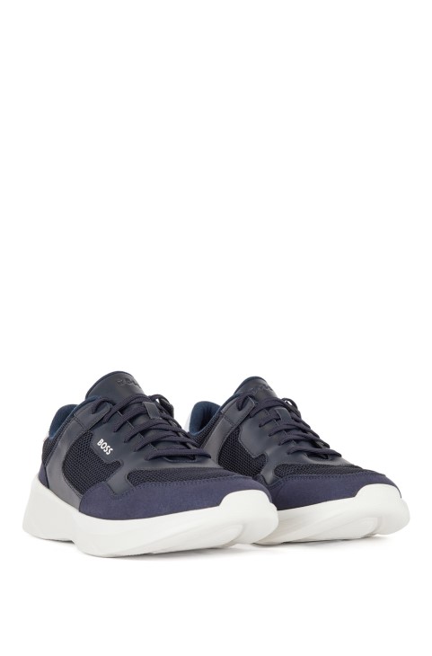 Hybrid Trainers Hugo Boss με κολλημένο δέρμα και πλέγμα σκούρο μπλε