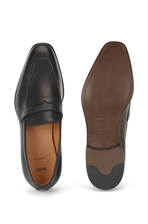 δερμάτινα Loafers Penny ιταλικής κατασκευής Hugo Boss με μαύρη επένδυση με υπογραφή
