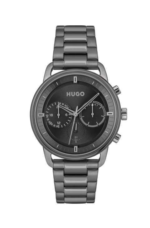 ρολόι Hugo Boss με γκρι επιμετάλλωση με μαύρο καντράν και μπρασελέ με κρίκους ανάμικτη προ-συσκευασία