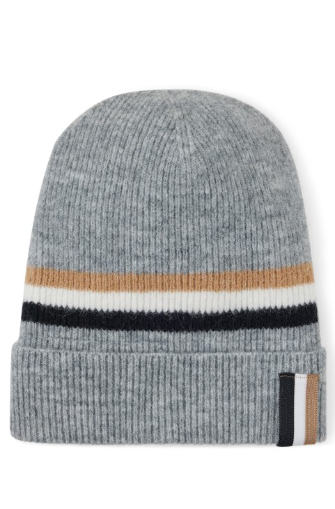 ασημί Hugo Boss Beanie καπέλο με ραβδώσεις με χαρακτηριστικές ρίγες