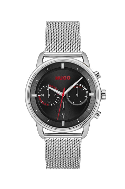 Ποικιλία ρολόι από ανοξείδωτο ατσάλι Prepack με μαύρο καντράν και διχτυωτό βραχιόλι Hugo Boss