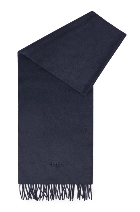 σκούρο μπλε μαντήλι Hugo Boss ιταλικό-κασμίρ με κεντημένο λογότυπο
