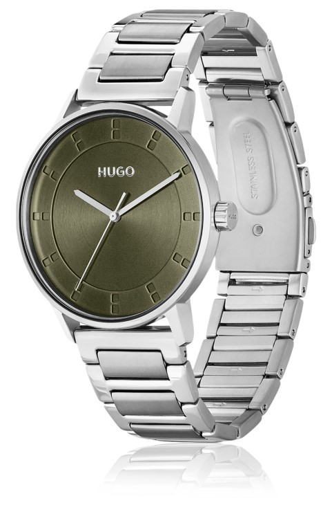 Hugo Boss ανάμεικτο ρολόι Pre Pack Link-bracelet με καντράν ελιάς
