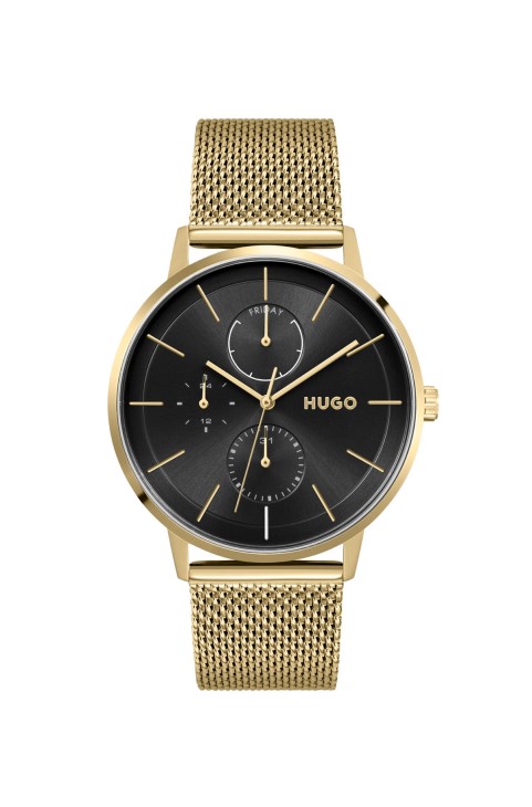 Ποικιλία Pre Pack ρολόι Hugo Boss σε κίτρινο-χρυσό τόνο με διχτυωτό βραχιόλι