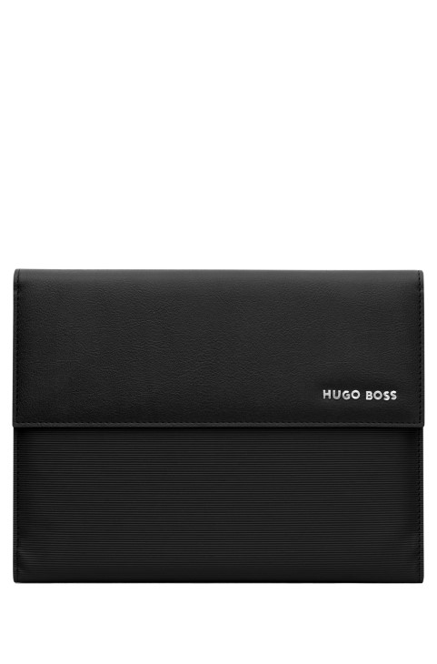 μαύρος φάκελος Hugo Boss μαύρος A5 από ψεύτικο δέρμα με δομή Pinstripe
