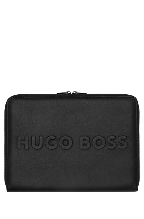 Μαύρος φάκελος συνεδρίων Hugo Boss A4 από συνθετικό δέρμα με τρισδιάστατο λογότυπο
